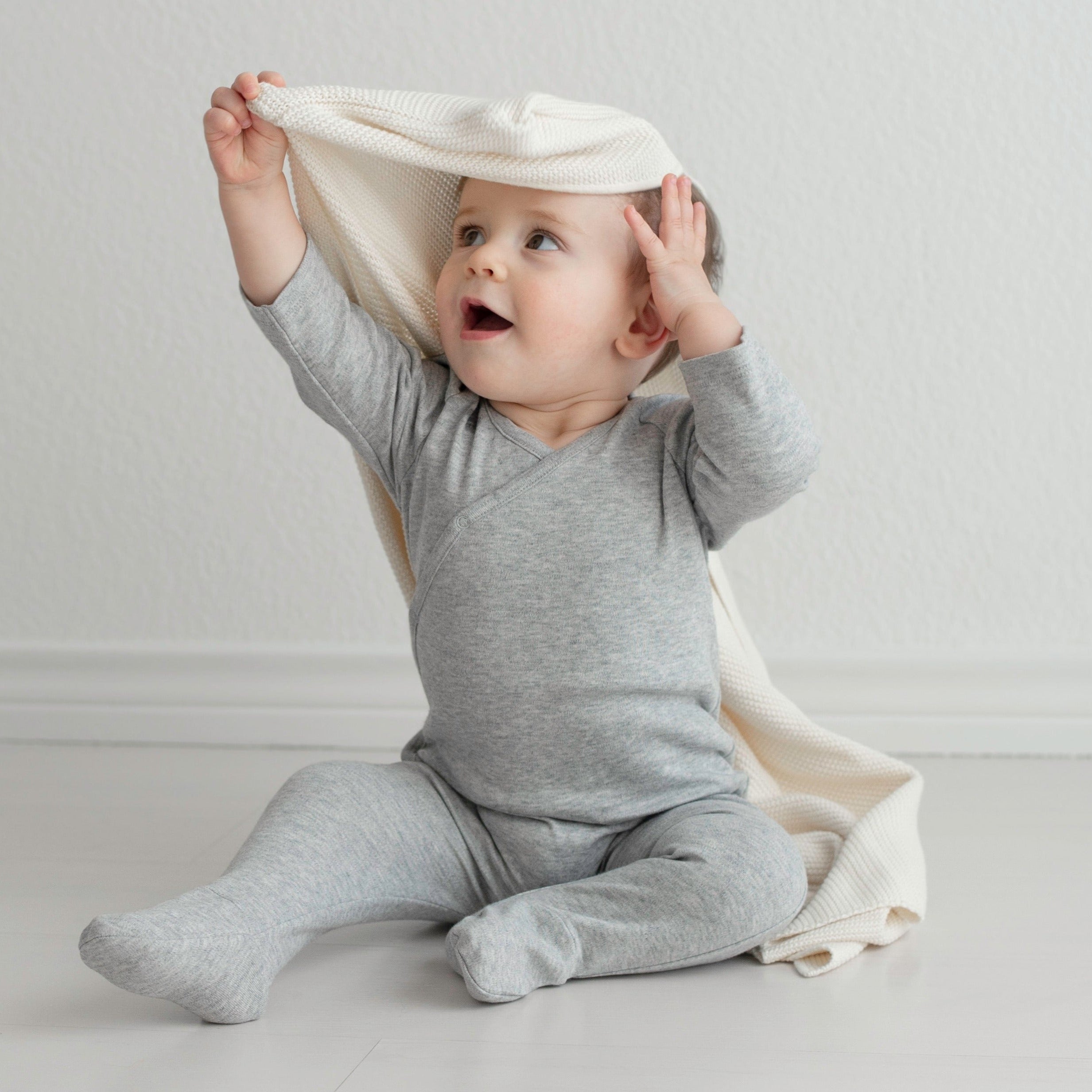 V-Neck Footie in Brushed Heathered Knit